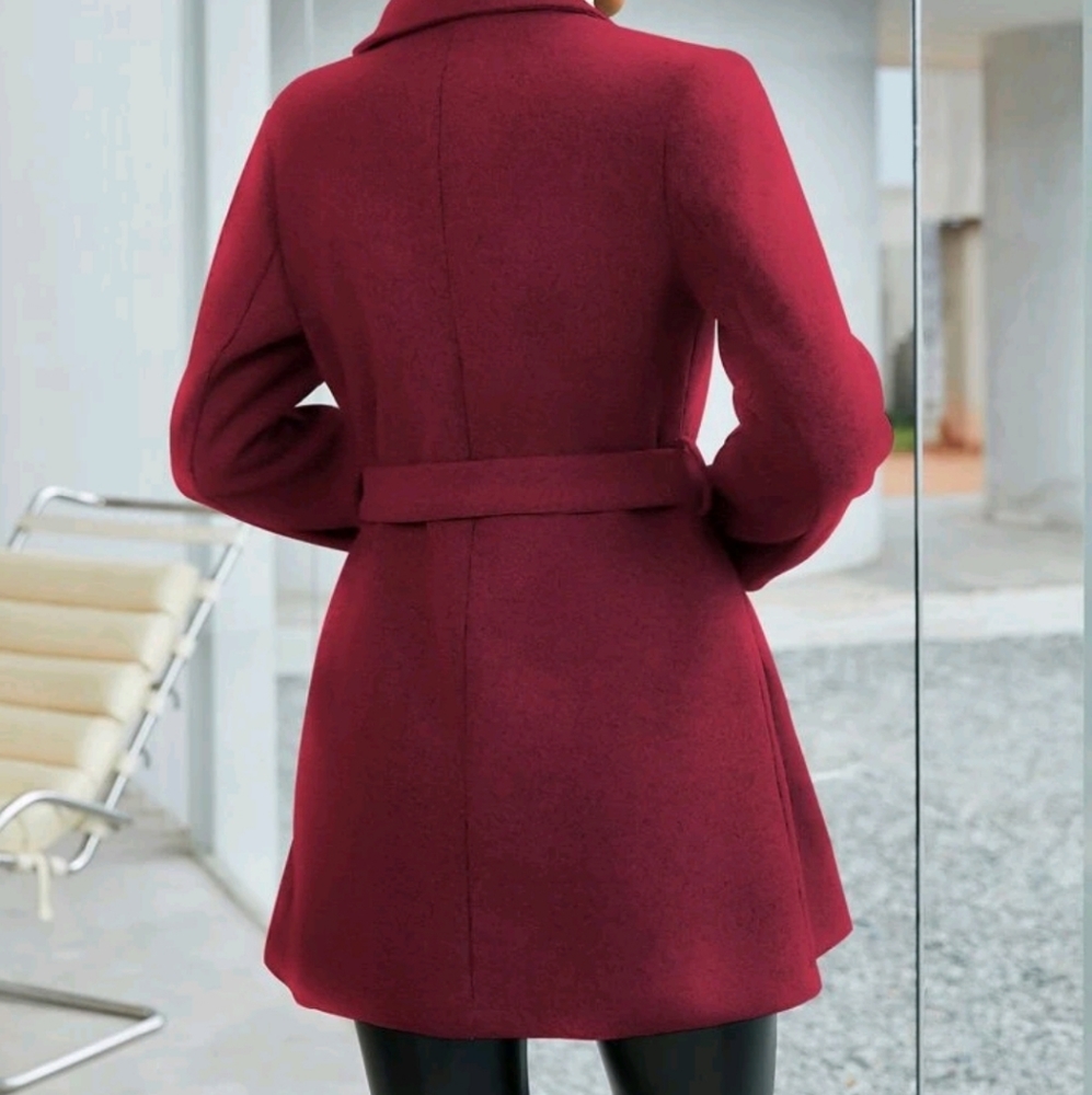 Lapel Collar Belted Overcoat - Picture 2 of 7